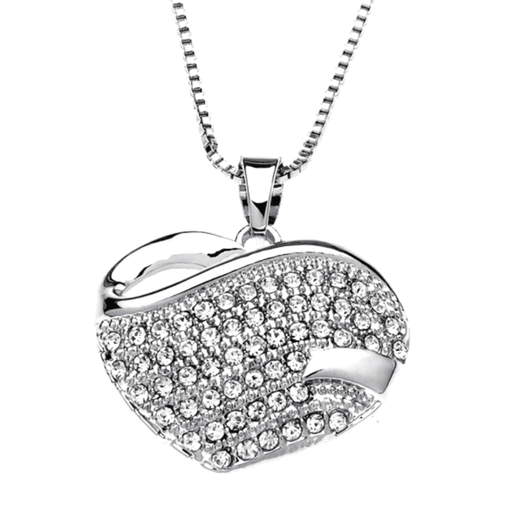 Swarovski® Crystal Pave Heart Pendant Necklace • Silver Overlay • Sculptural